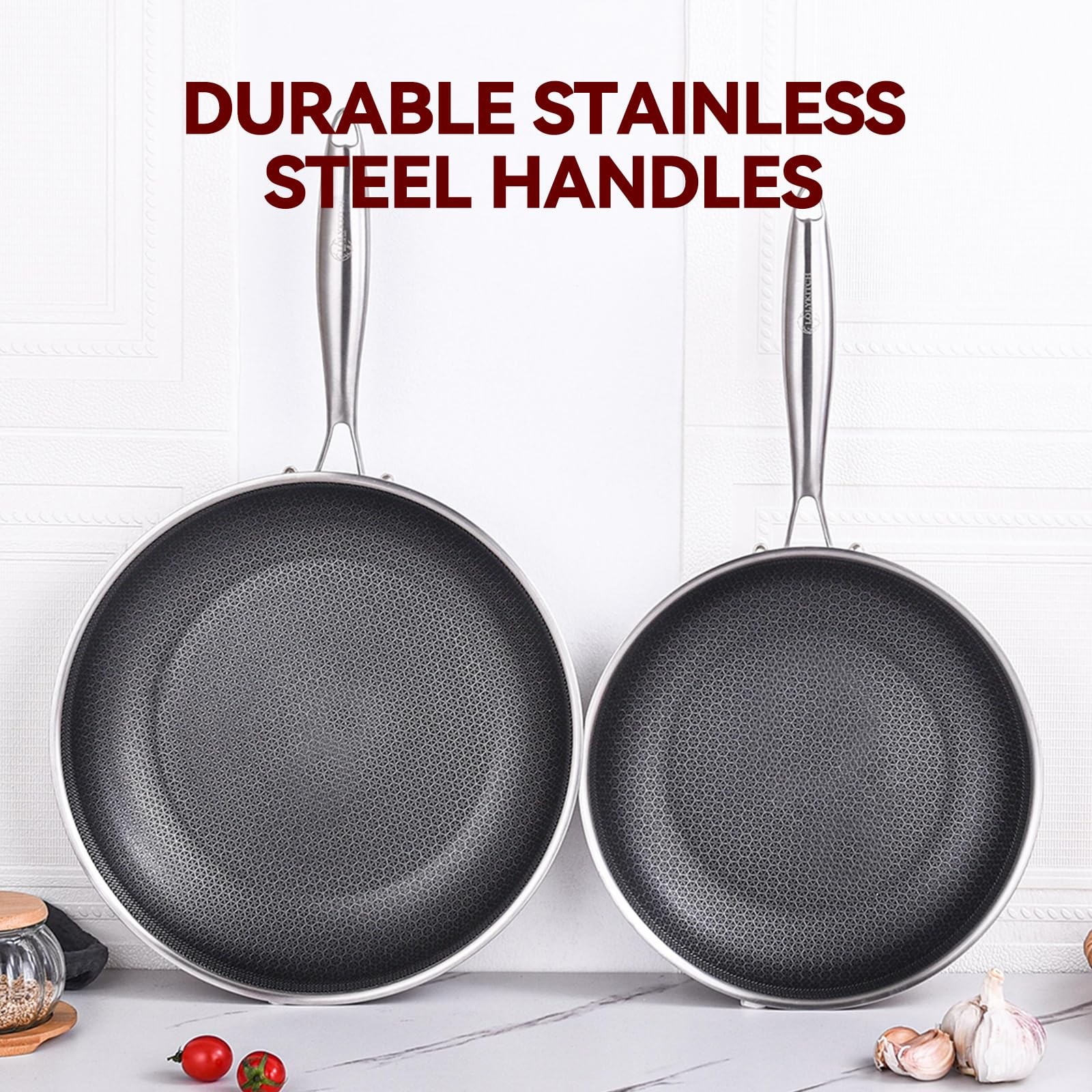 10-12 Inch Tri-ply Hybrid Nonstick Stainless Steel Sauté Pan with Lids,Deep F…