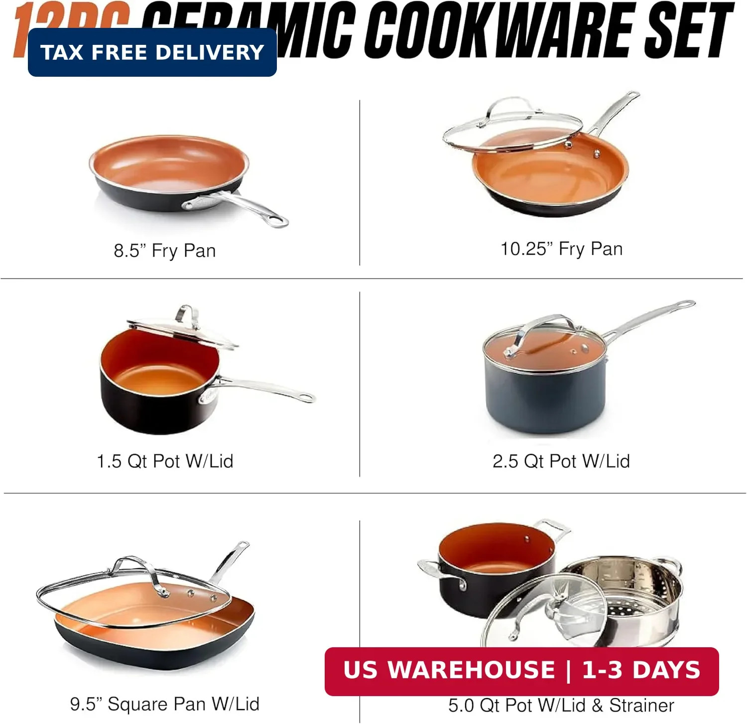 Gotham Steel 12 Pc Ceramic Cookware Set Nonstick, Ceramic Pots and Pans Set Non