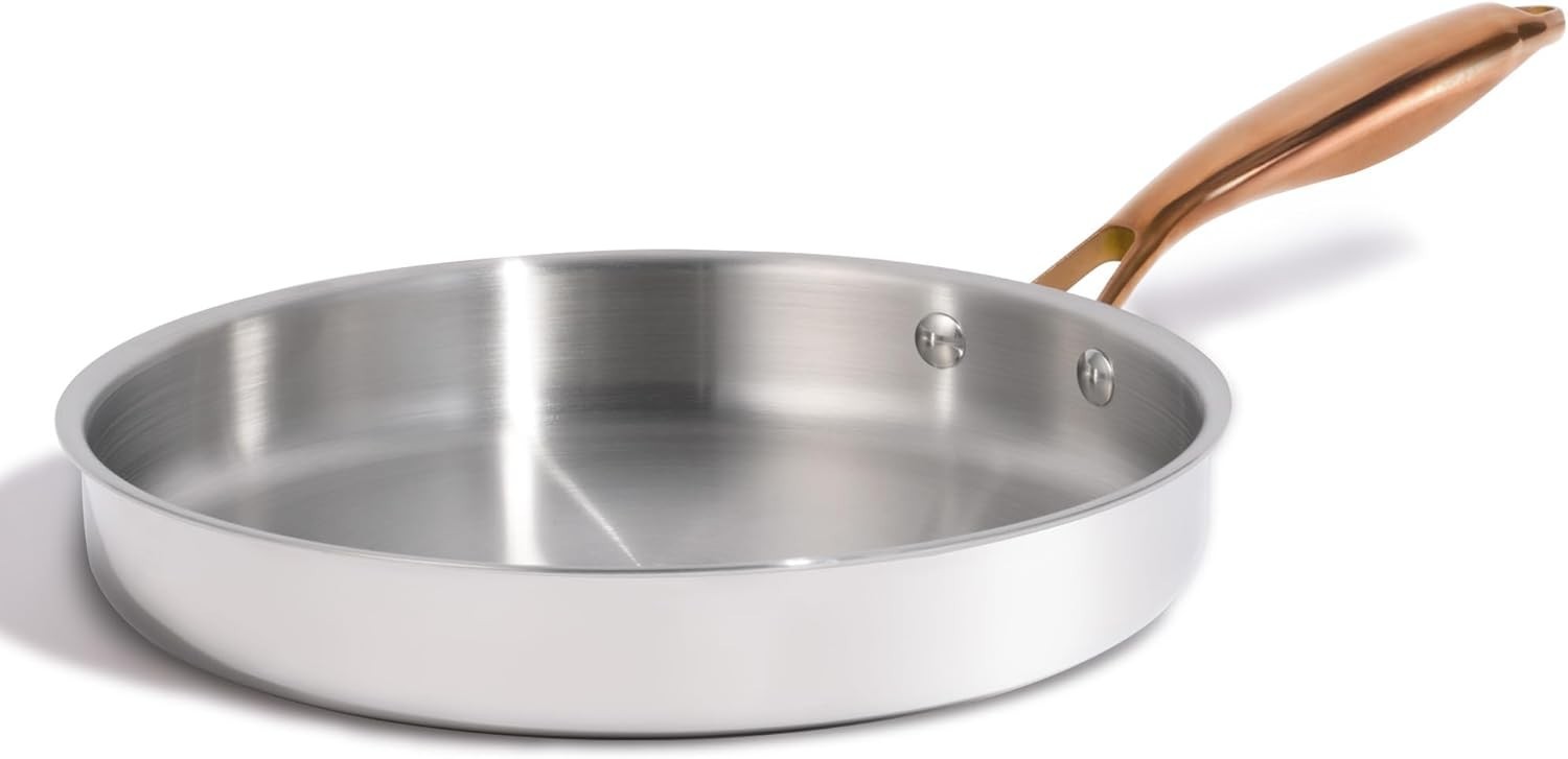 10″ Tri-Ply Stainless Steel Frying Pan, Non-Toxic Egg Pan Omelet Pan, Oven Sa…