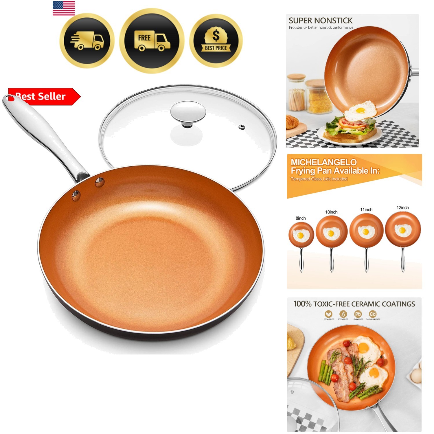 Frying Pan with Lid, Nonstick 8 Inch Frying Pan with Ceramic Titanium Coating…