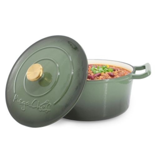MegaChef 5.3 Quarts Round Enameled Cast Iron Casserole w Lid in Thyme Green