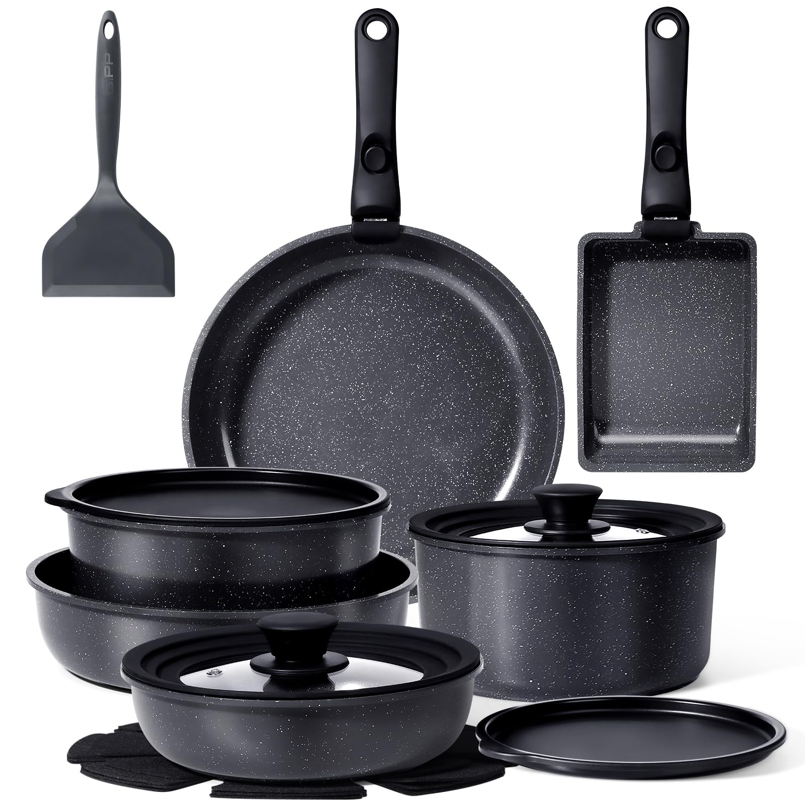 Ceramic Pots and Pans Set Non Stick, Nonstick Detachable Handle Cookware Sets…
