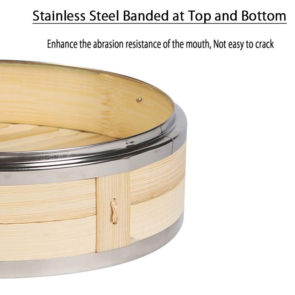 3-Tier Kitchen Bamboo Steamer with Stainless Steel Rings for Asian Cooking | …