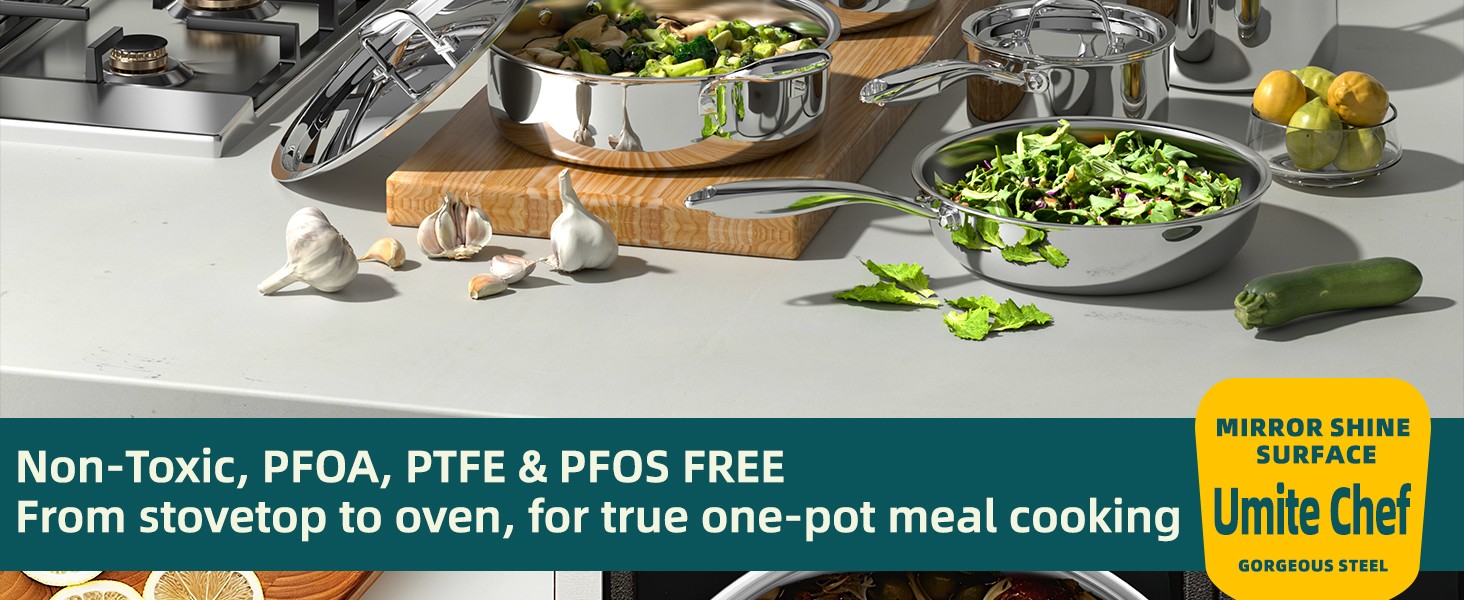 Stainless Steel Cookware Set, 5 Ply 14 Piece Stainless Steel Pot and Pan