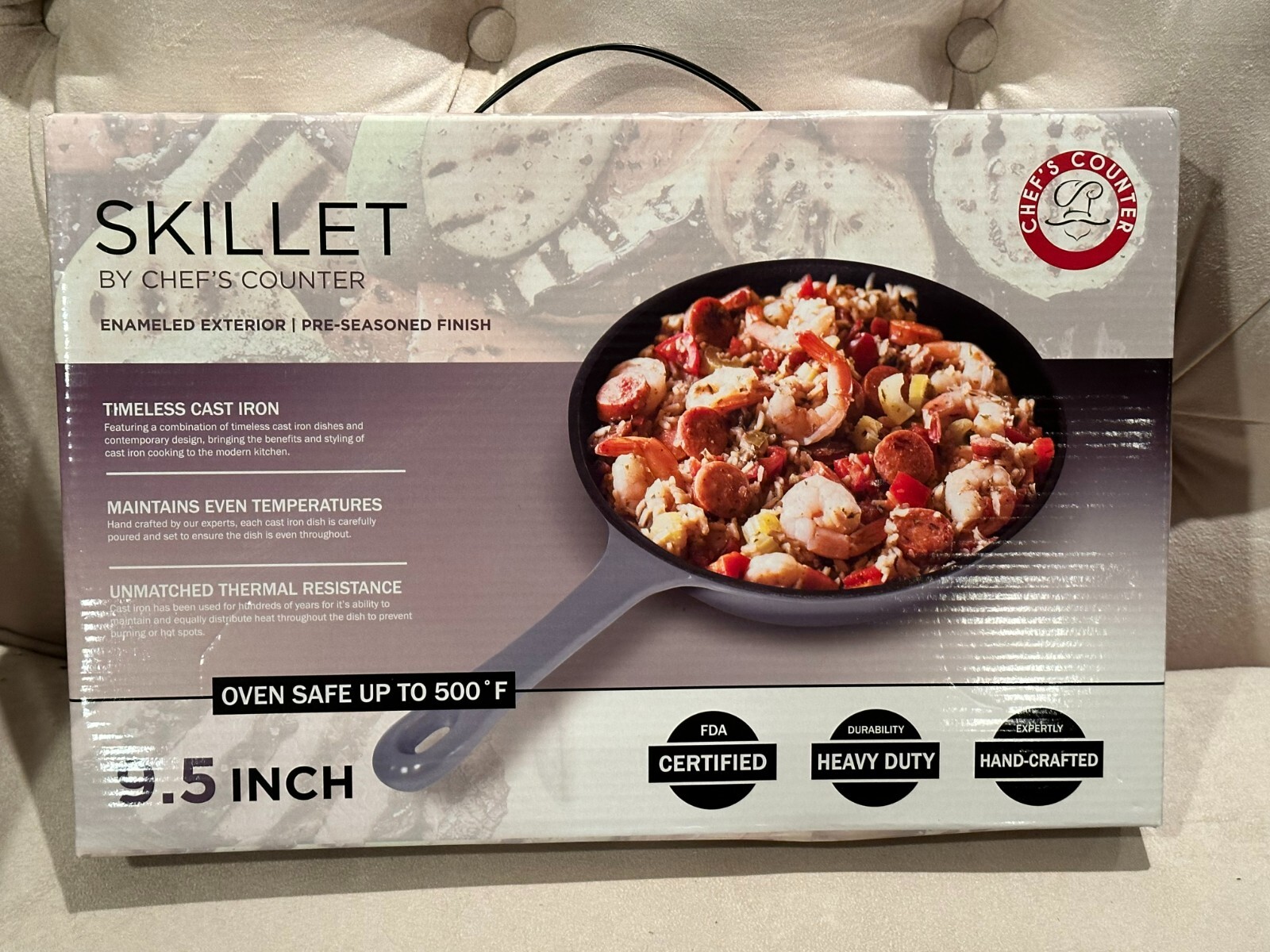 NEW! Chef’s Counter 9.5″ Blue-Gray Enamel Cast Iron Skillet Frying Pan