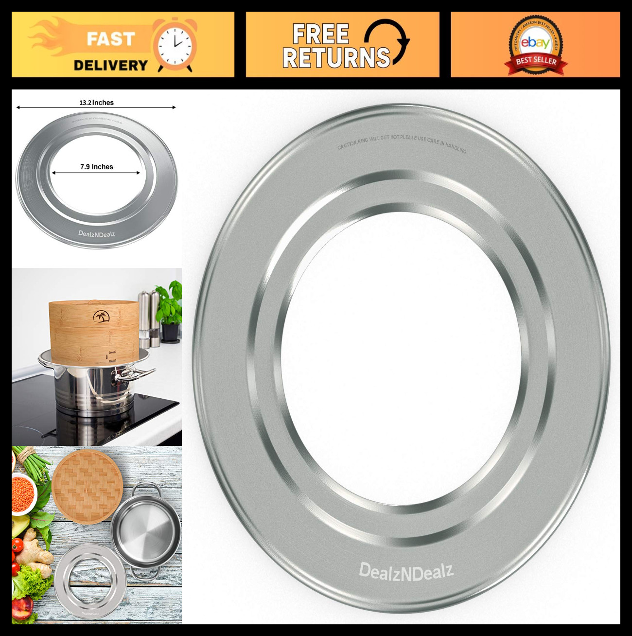 Bamboo Steamer Ring Adapter 8″ to 13″ | Stainless Steel for Dumplings & Veggies