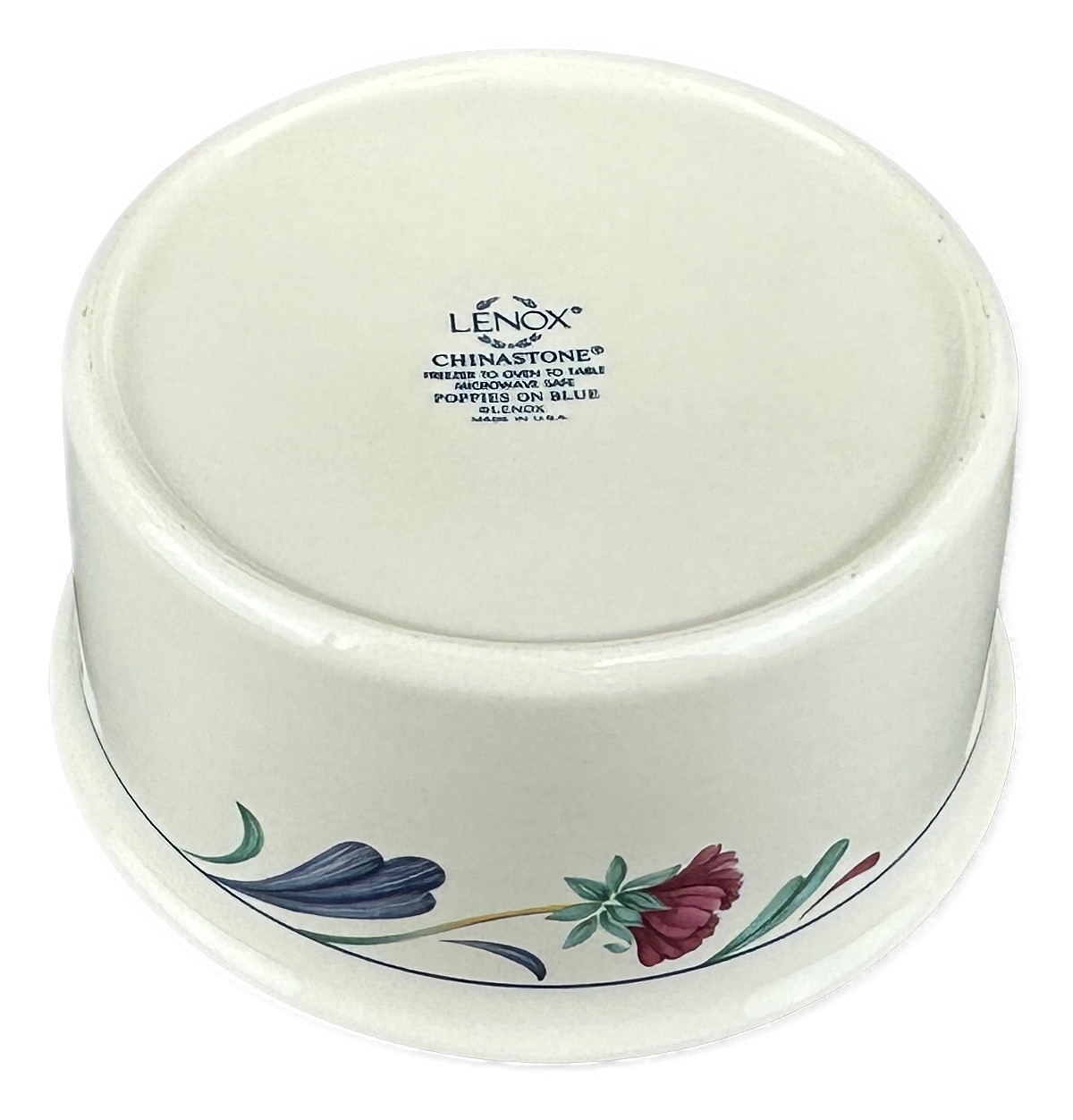 Lenox Poppies on Blue Souffle Casserole Baker Red White Blue Chinastone USA