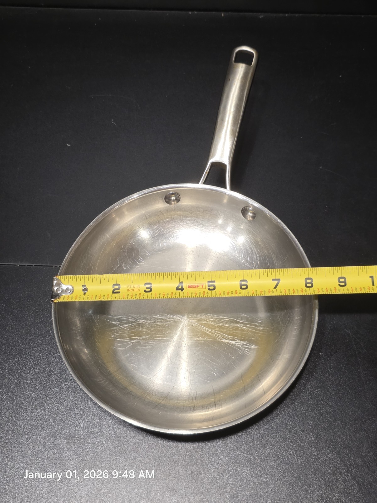 Calphalon Stainless Cookware Lot 12″ w Lid, 10″, 8″ Skillets, 3 Qt Saucepan