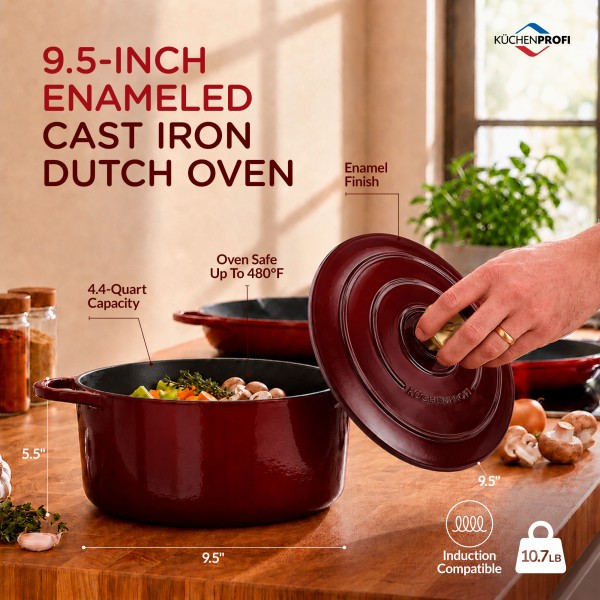 Frieling Küchenprofi Provence Dutch Oven, 4.4 Qt Enameled Cast Iron Pot – 9.5″