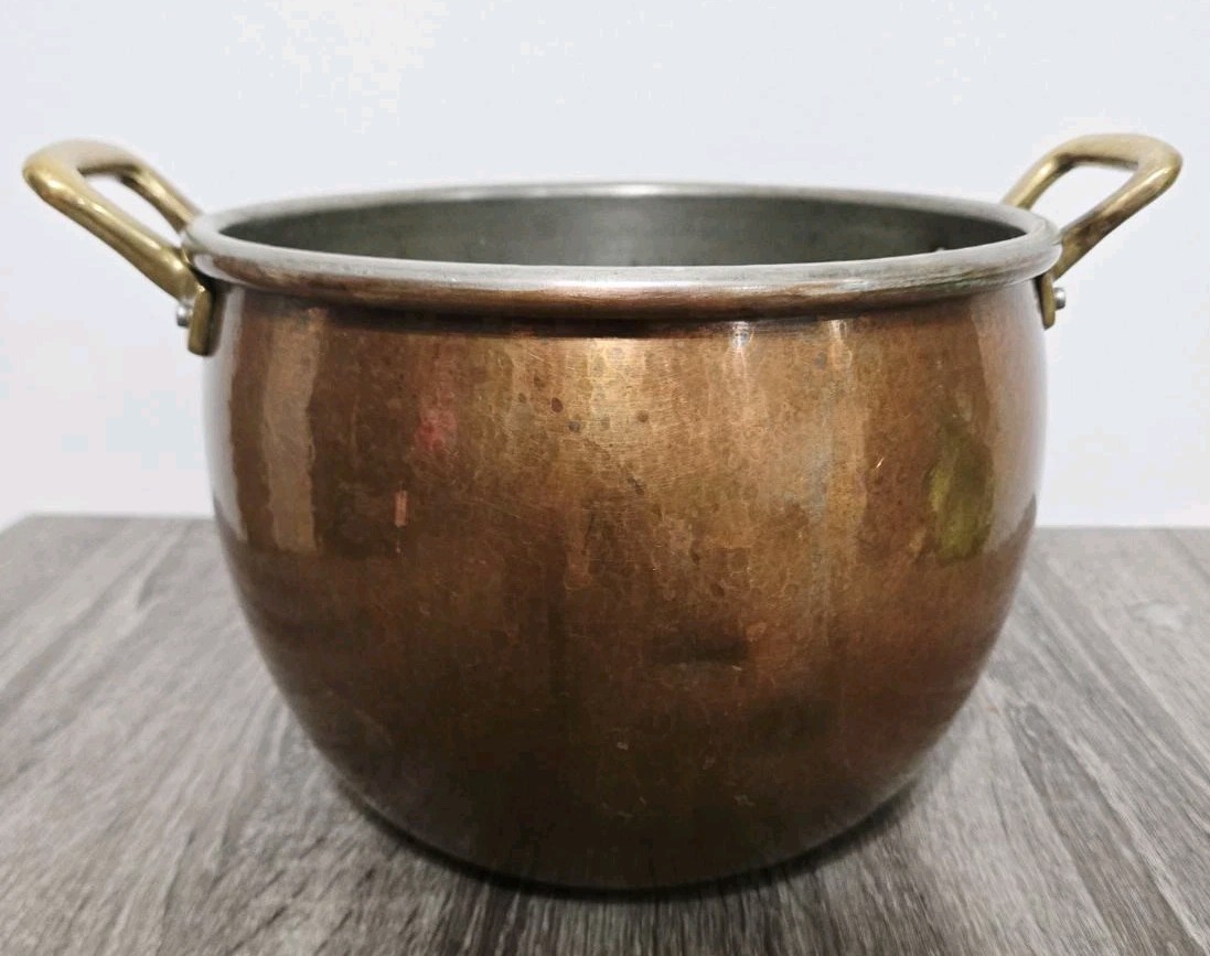 Ruffoni Historia~Hammered Copper Stock Pot 7.5 Qt. Tin Line NO Lid~Italy. READ⚠️