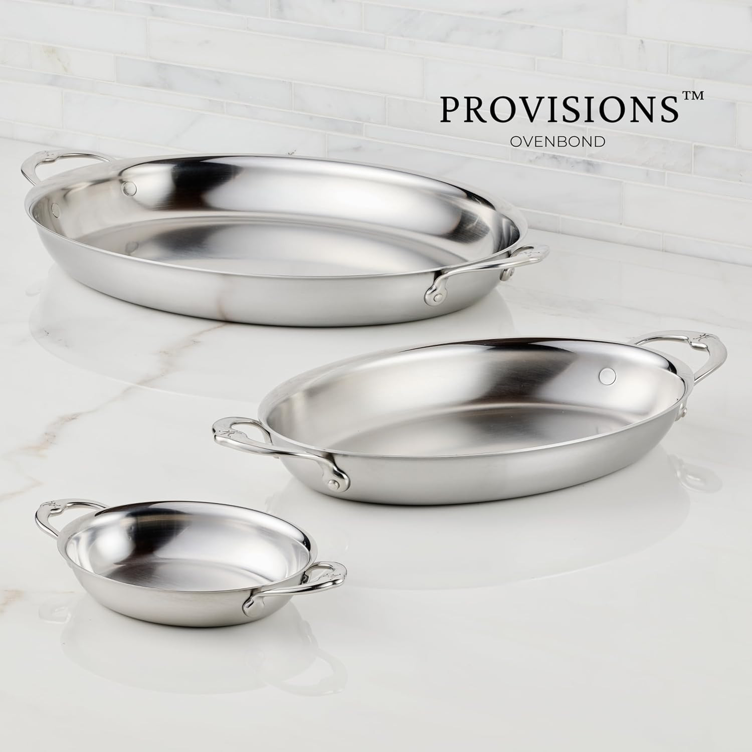 Provisions 2-Quart Stainless Steel Oval Au Gratin Dish – Medium Clad Cookware