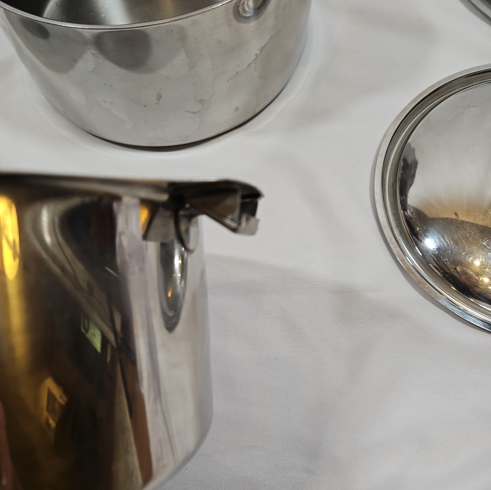 7 pc Letang & Remy Stainless Steel Cookware France Skillet & 3 pans w/3 lids