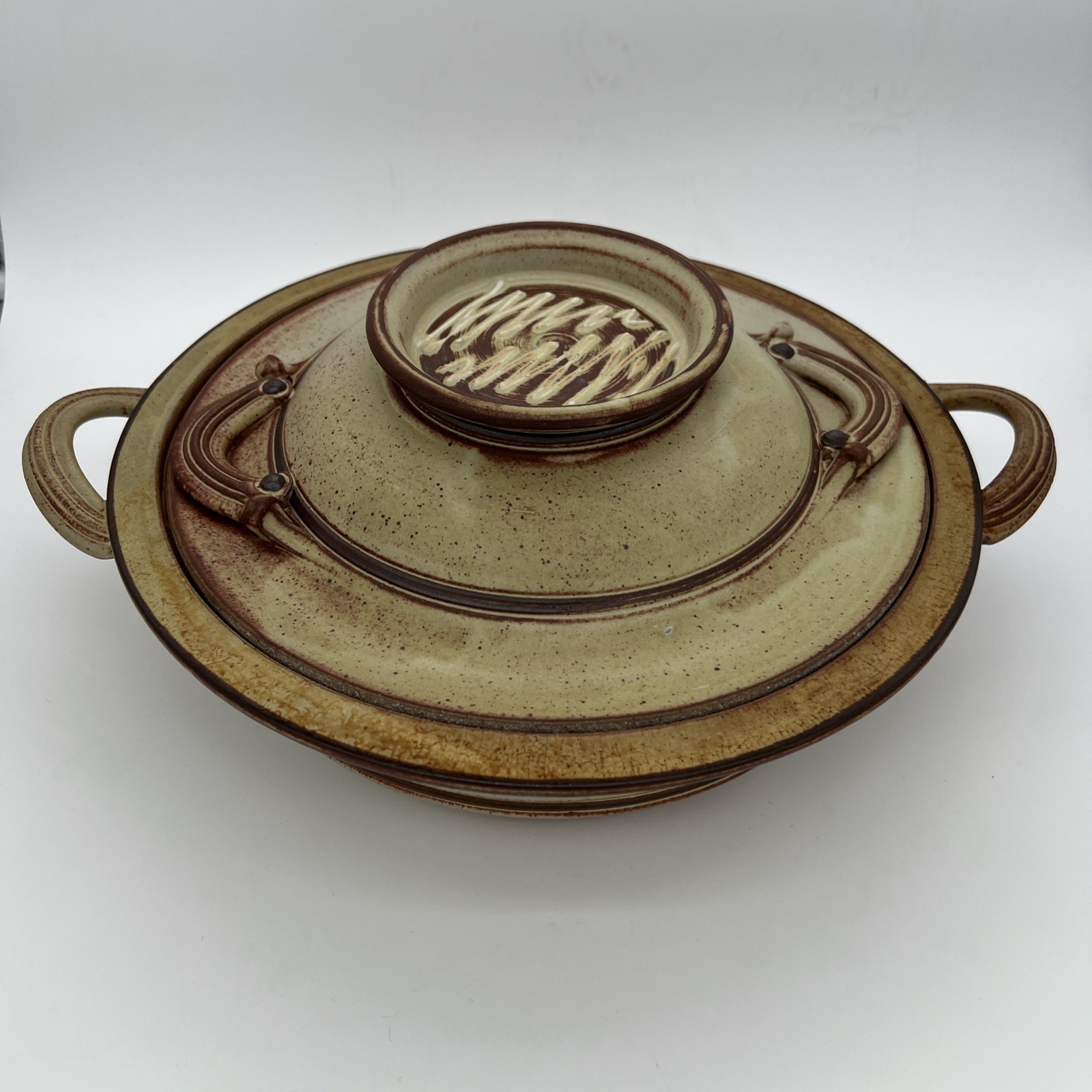 Donabe Japanese Style Studio Pottery Rice Pot Brown Glaze VTG 12”