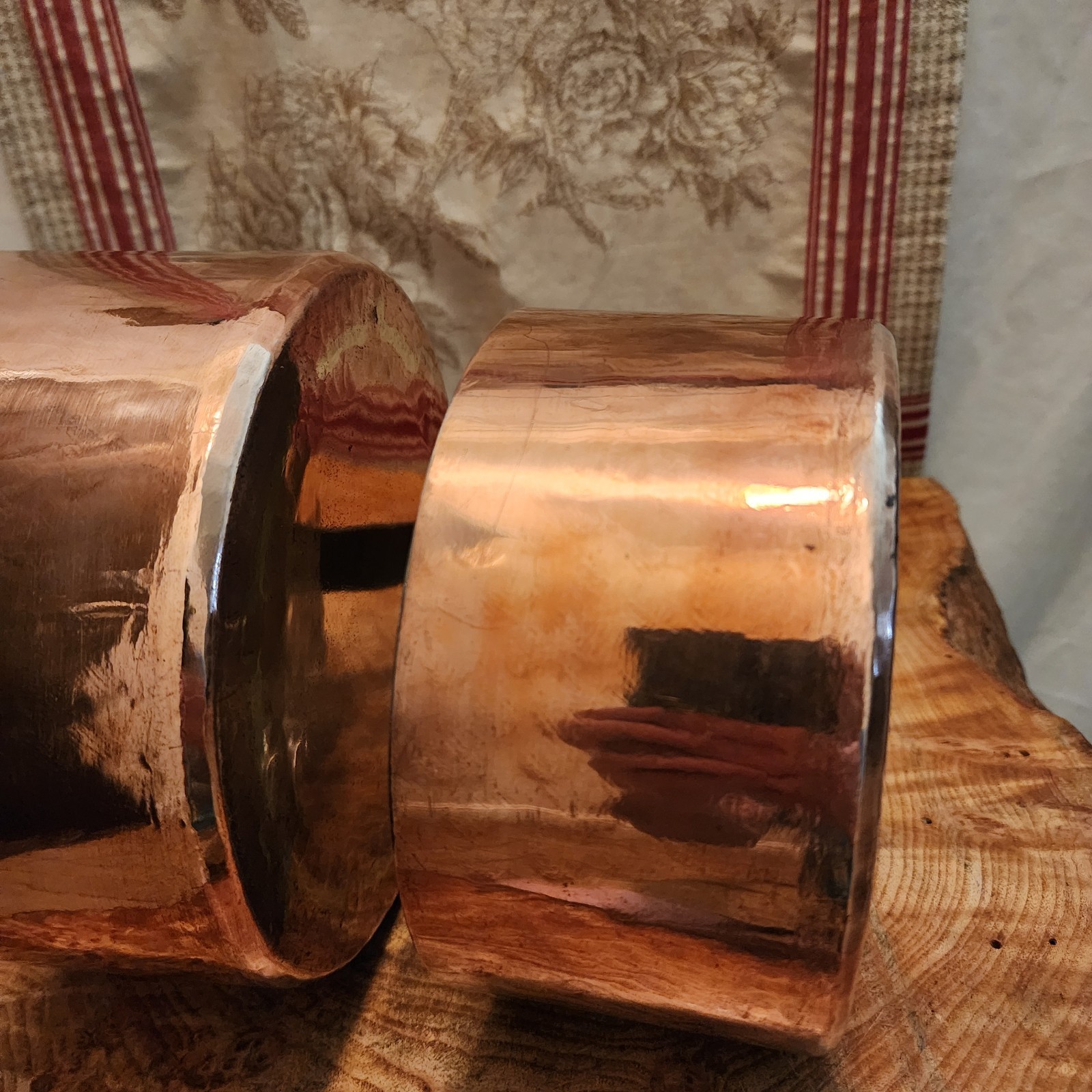 Antique Five Piece Set of Copper Saucepans 12-20cm 4.75-8 inch diameters 9.5lb