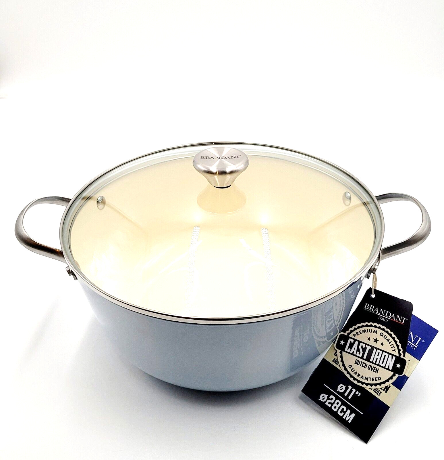 Brandani Italy Light Weight Cast Iron Dutch Oven Stock Pot 4.2qt Sky Blue NEW