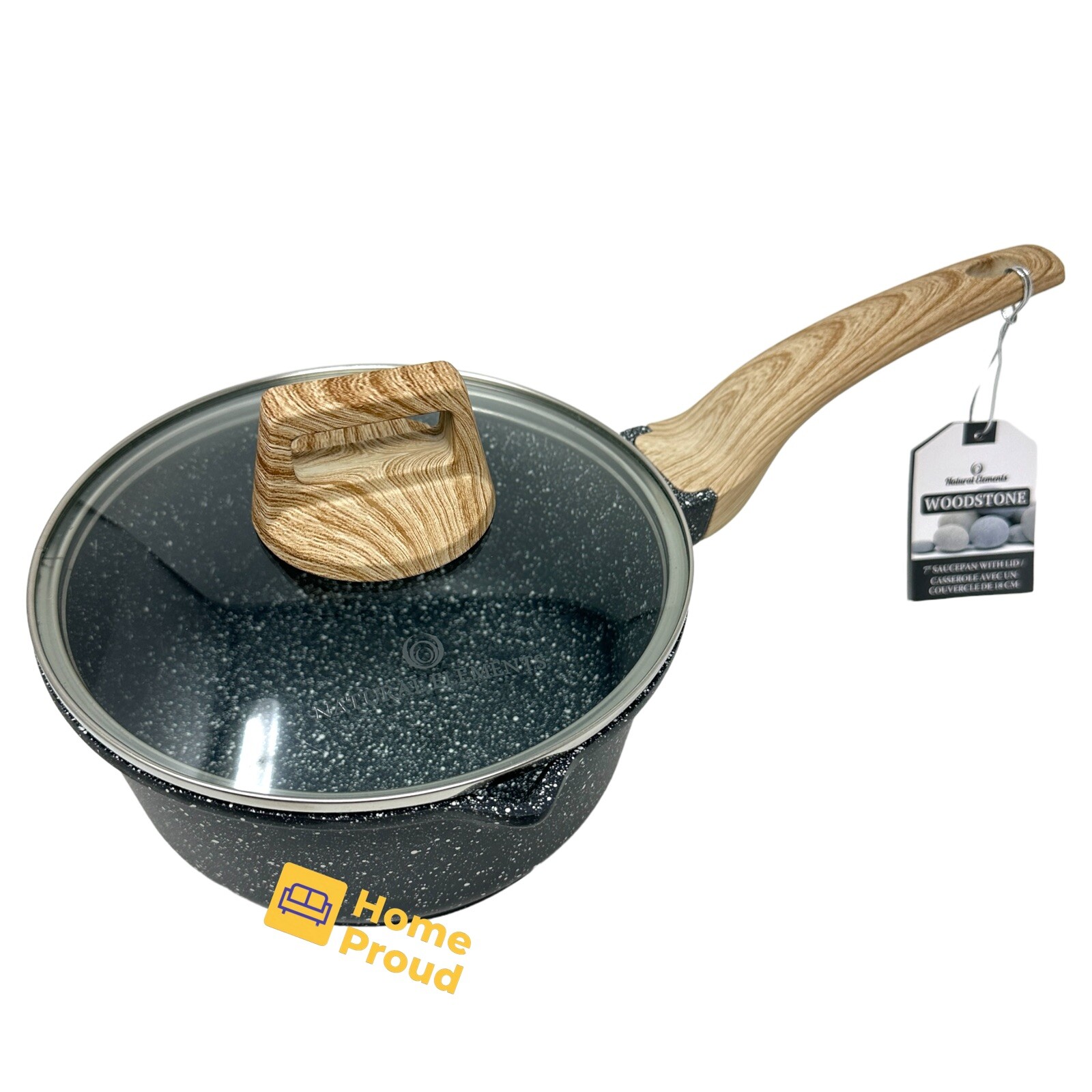 WOODSTONE Premium Saucepan Casserole Nonstick 7 Inch With Lid Natural Elements