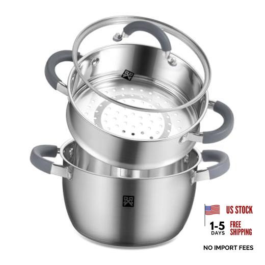 3.2 QT Steamer Pot With Lid – 2-Tier 18/8 Stainless 3.2 Quart