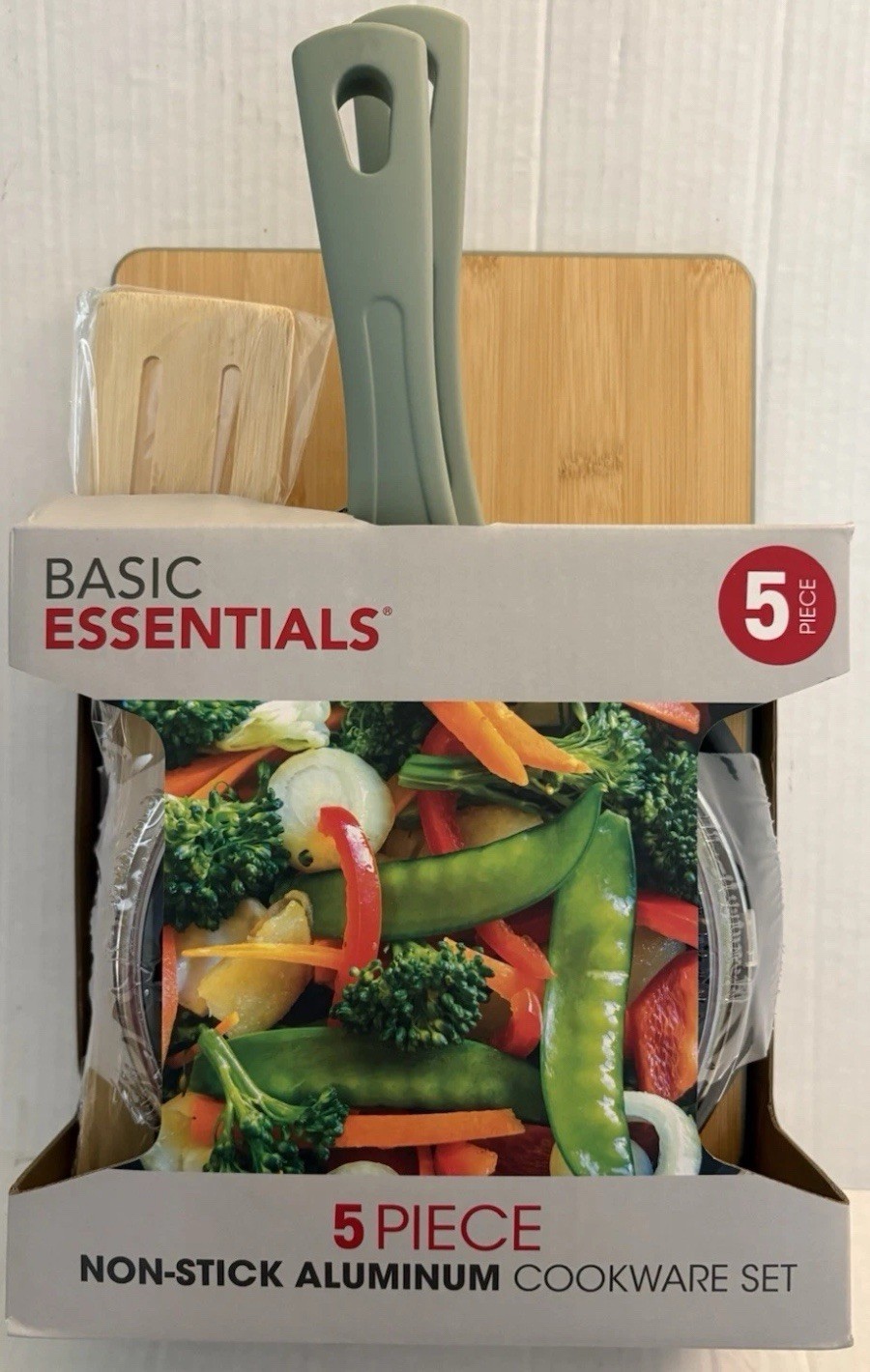 Basic Essentials 5 Pc. Non-Stick Aluminum Cookware Set Cool Touch Handles Green
