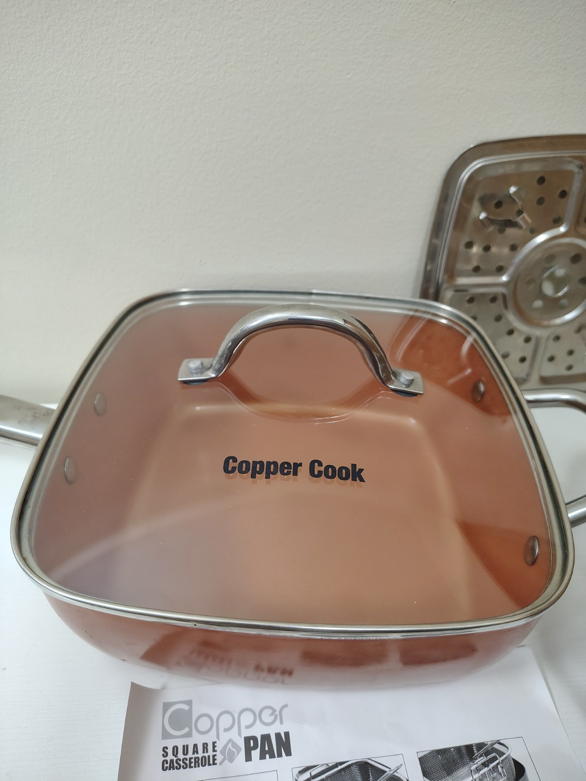 Copper Chef 9.5×9.5″ Inch Square Casserole Pan. 3.5″ Deep. w/lid, basket.