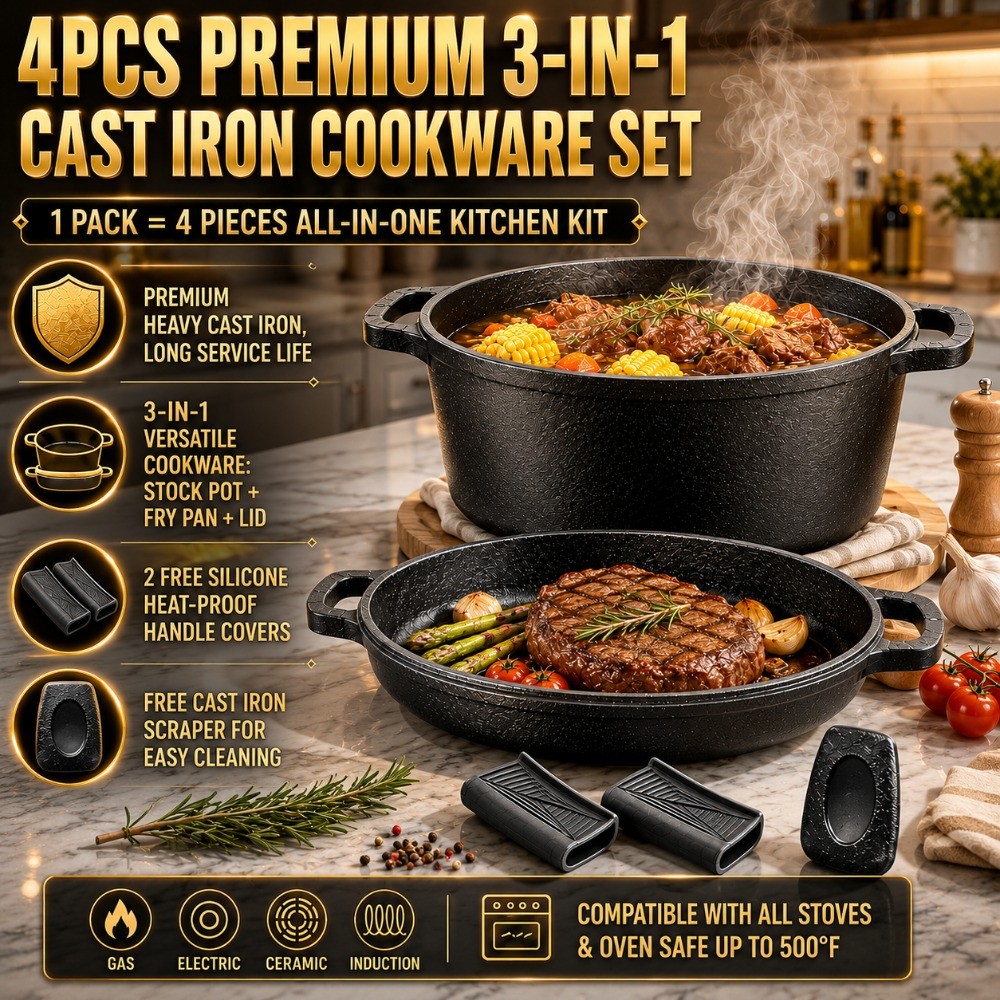 4Pcs Premium All-in-One Cast Iron Cooking Pack