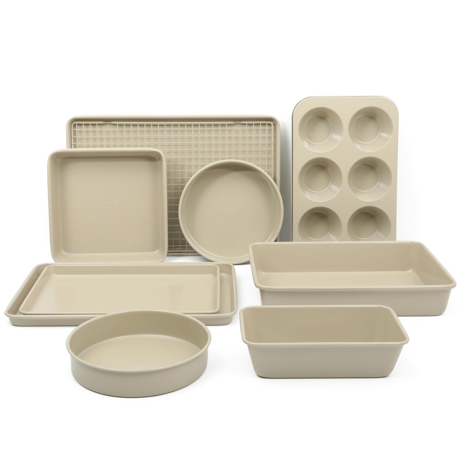 Martha Stewart Gallen 10 Piece Baking Pans 10-Piece Bakeware Set, Taupe