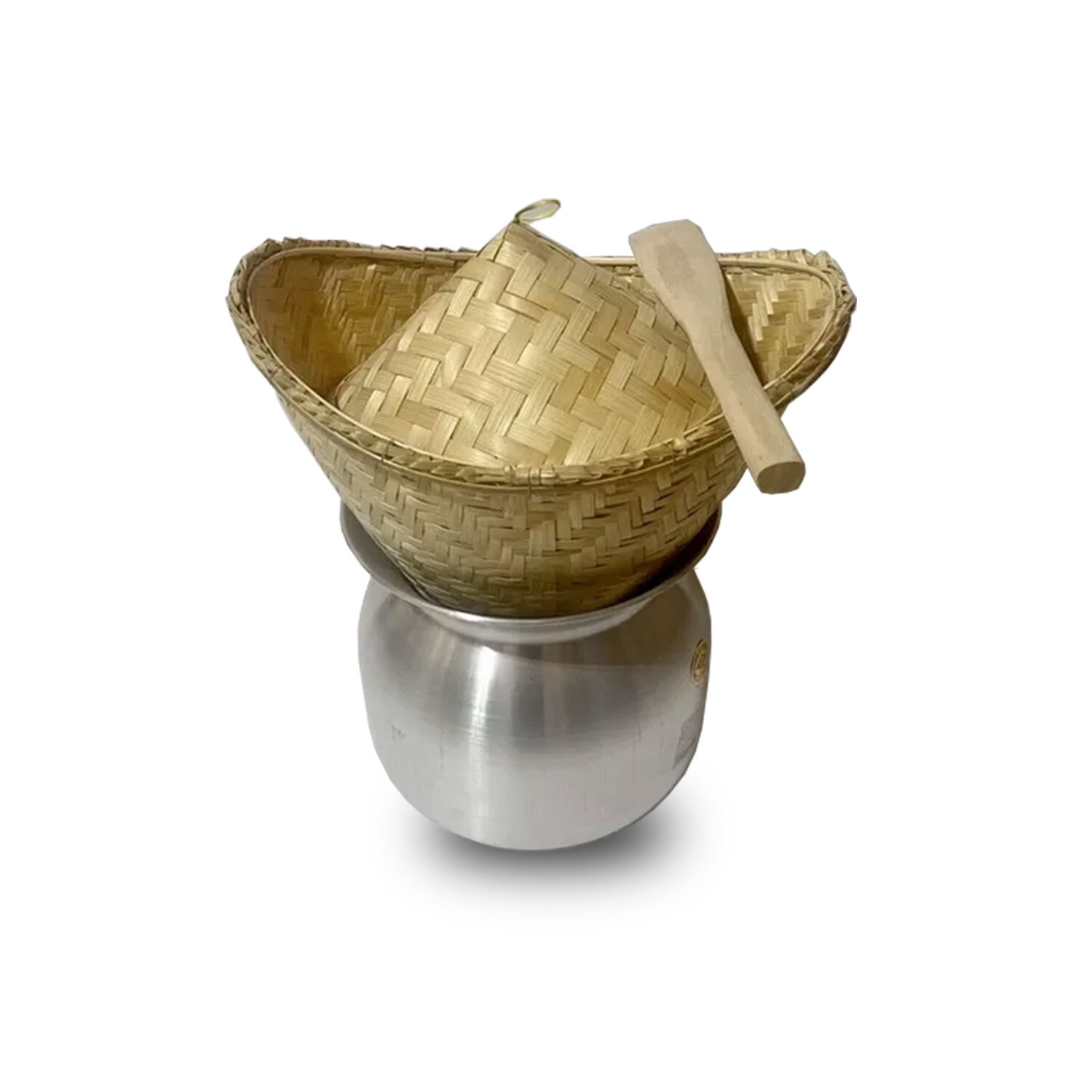 Jasmin Lao Sticky Rice Cooker Steamer Bamboo Basket Pot Spatula Set Sweet Pearl