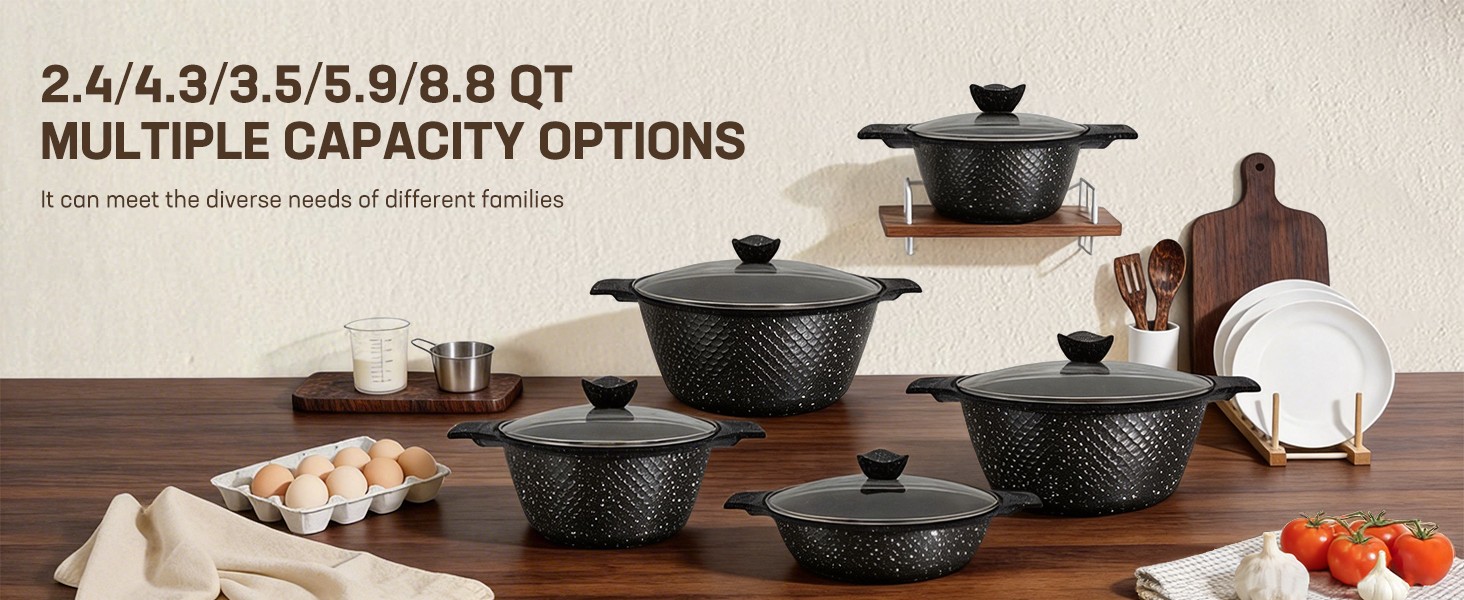 16PCS Cookware Set – Home Nonstick Stock Pot with Glass Lid, Pots and Pans Set,