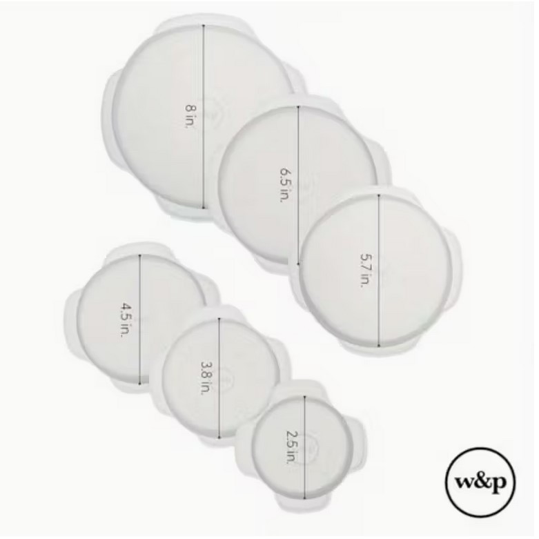 Best W&P Reusable Silicone Stretch Lid Set of 6 Circular Lids, Dishwasher Safe