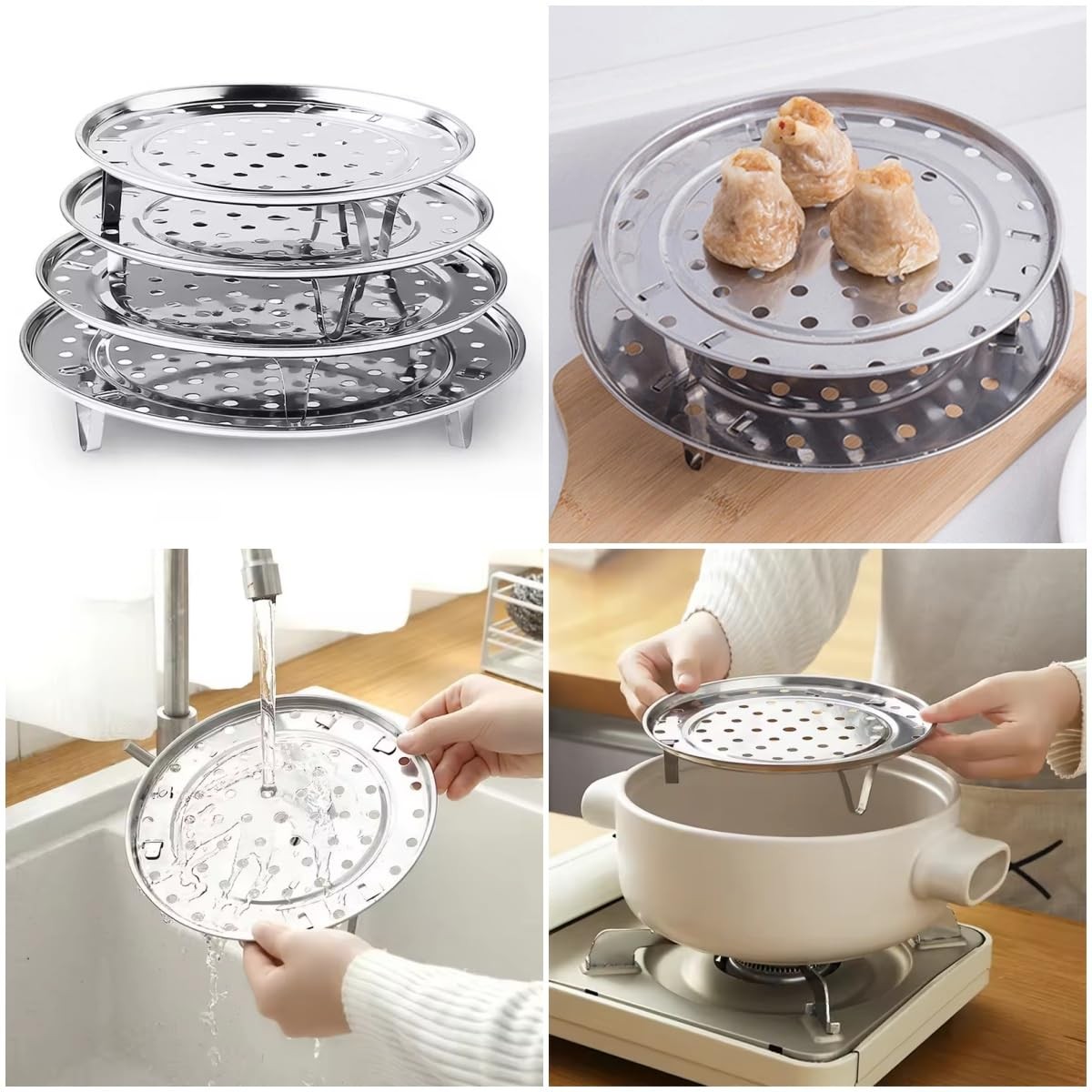 10.2 Inch Dia Stainless Steel Steamer Rack Removable Legs Kitchen Utensil