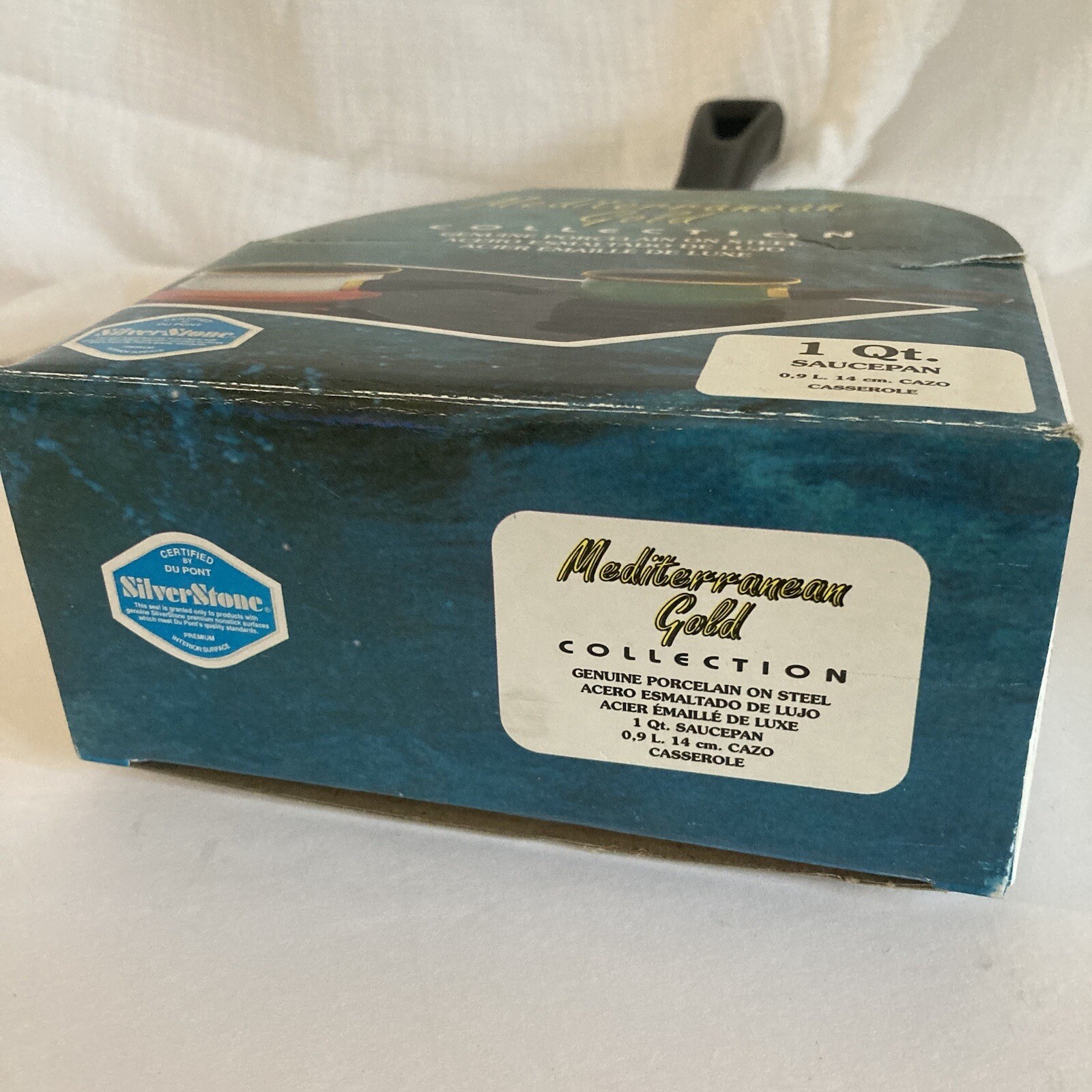Mediterranean Gold 1 Qt Saucepan | Granite White Gold Rim | Silverstone Pot NEW