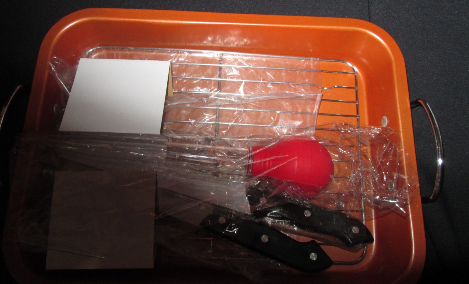 Sharper Image Nonstick Roasting Pan with Carving Knife, Fork & Baster NEW IN BOX