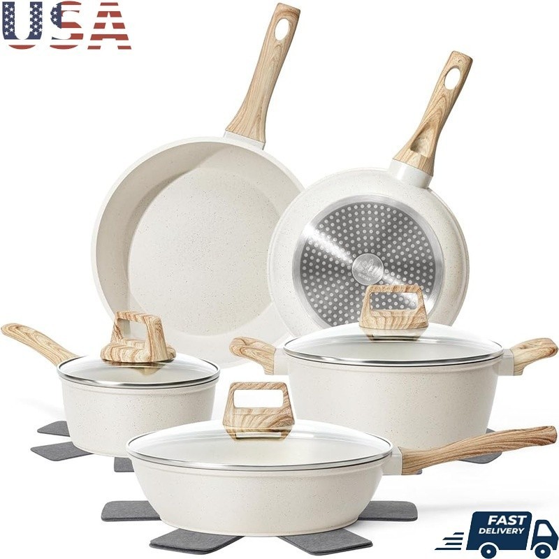 12 Piece Nonstick Cookware Set Die-Cast Aluminum Granite Coating Pans & Pots Set