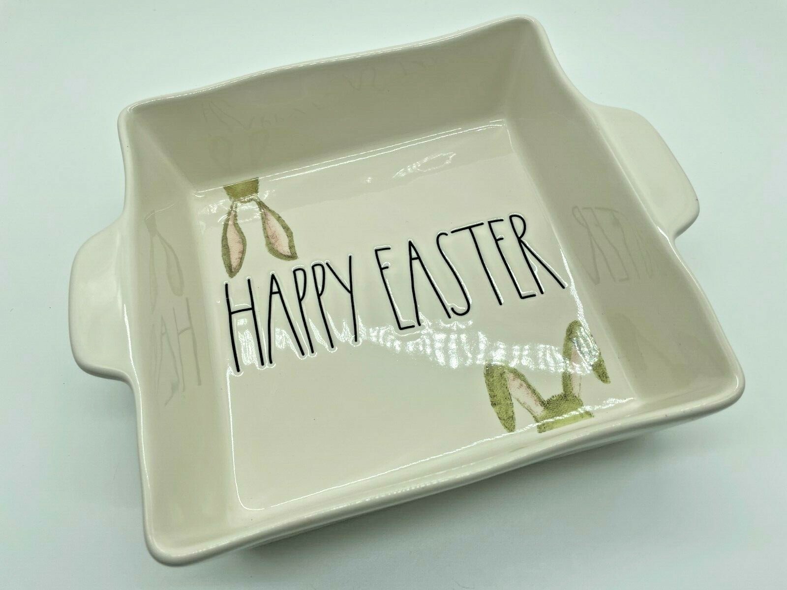 Rae Dunn Happy Easter Rabbit Ears 8.5 X 8.5 X3 inch Casserole Baking Dish