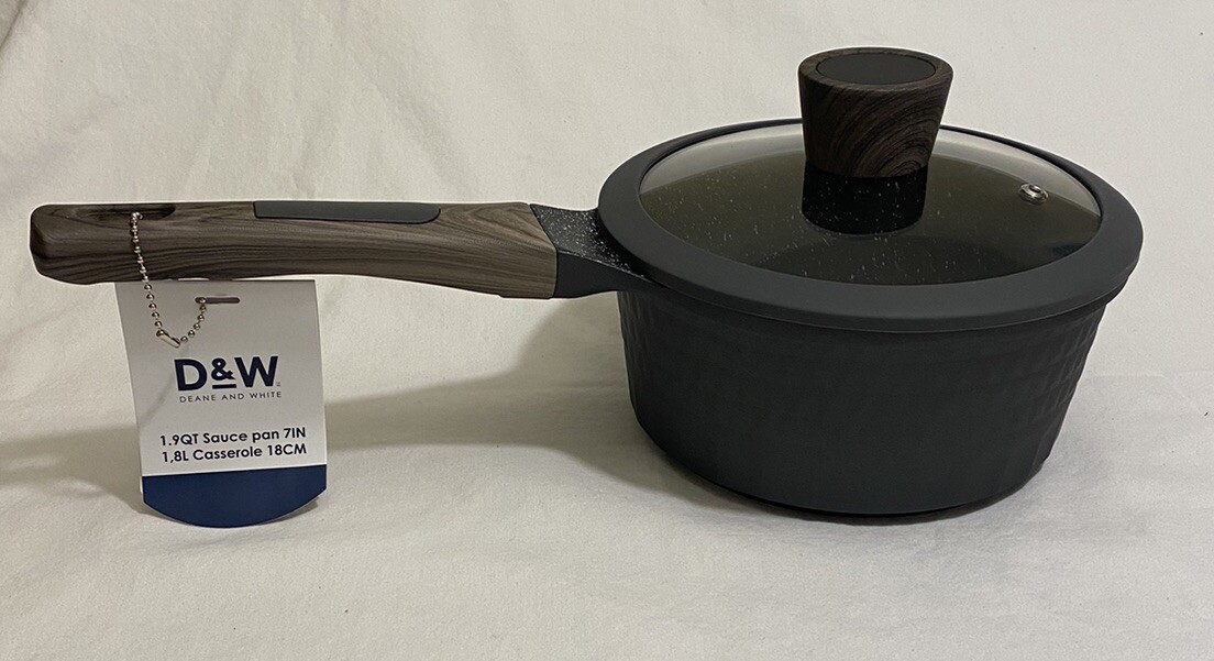 D&W Deane & White 1.9 qt Sauce Pan 7 in Gray/Wooden Handle NWT