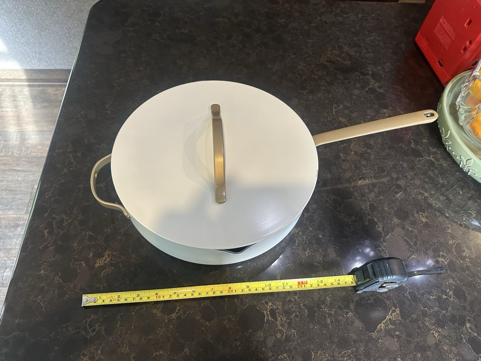 Beautiful 5.5 Quart Ceramic Non-Stick Sauté Pan with Strainer Lid, White Icing