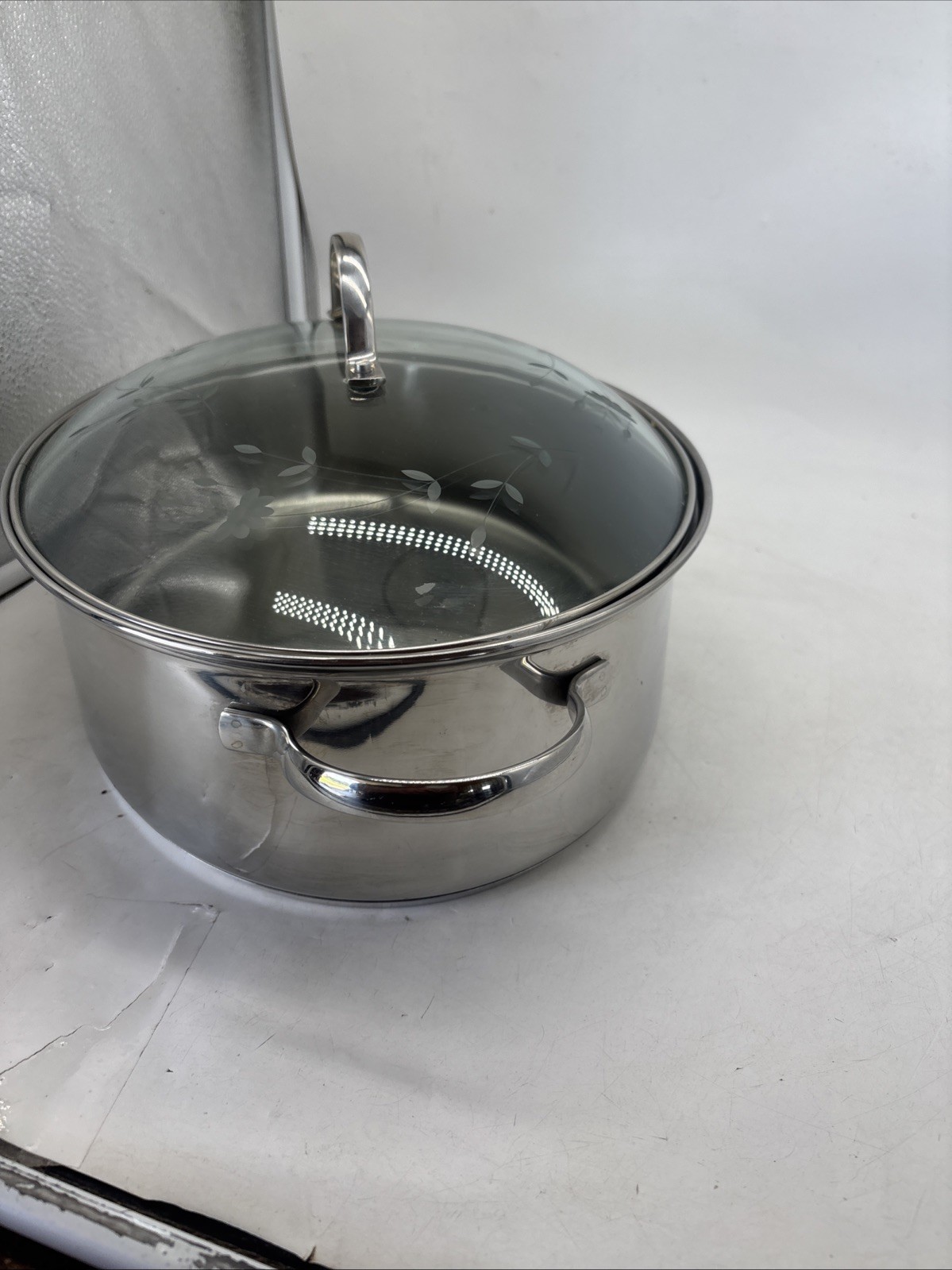 Princess House 18/10 Stainless Steel 7Qt Large Oval Roaster Pot Etched Glass Lid