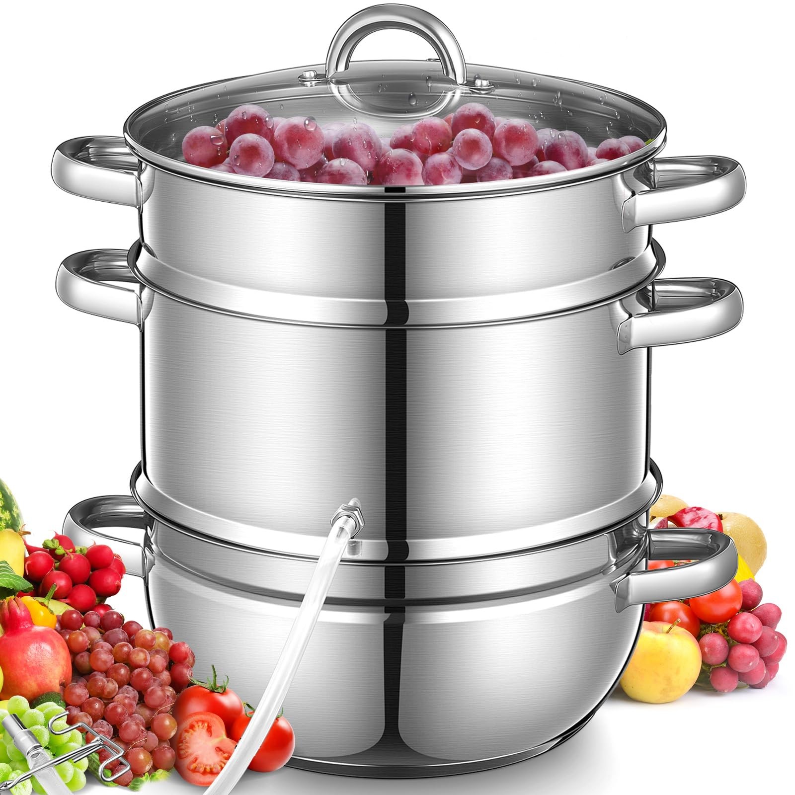 11Qt Steam Juicer Extractor Stainless Steel, Juice Steamer Pot for Fruit & Ve…