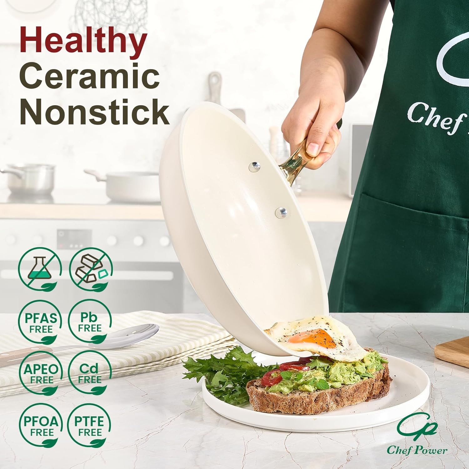 Chef Power Ceramic Cookware Sets, 15Pcs Pots and Pans Set Non Stick, Cookware Se