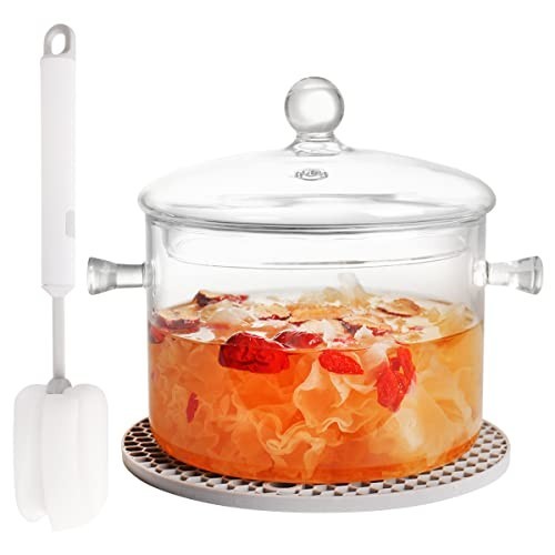 Clear Glass Cooking Pot Set – 1.9L Simmer Pot for Pasta, Soup, Milk – Safe Cookw