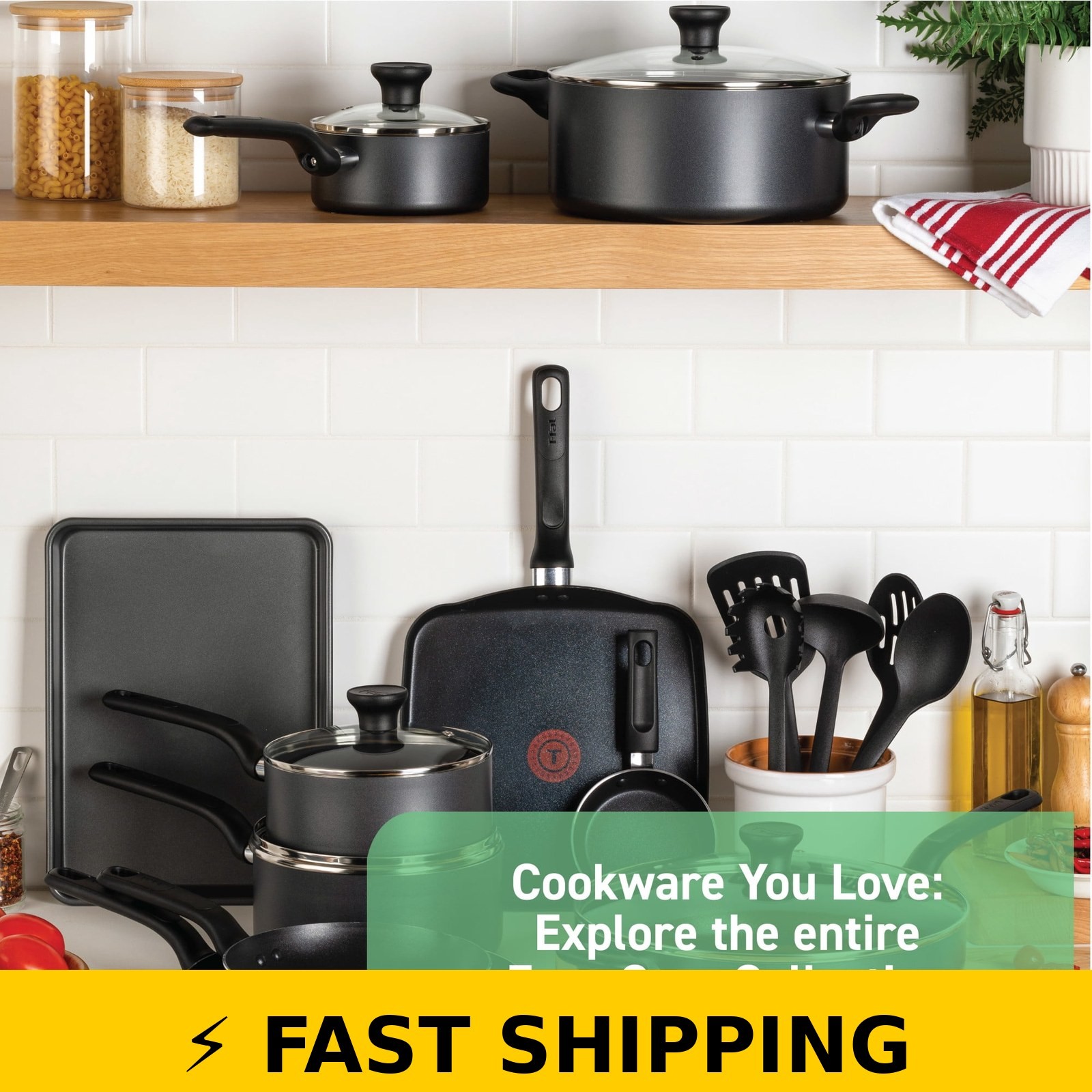 T-fal Easy Care Nonstick Cookware Set, 12 Pieces, Grey