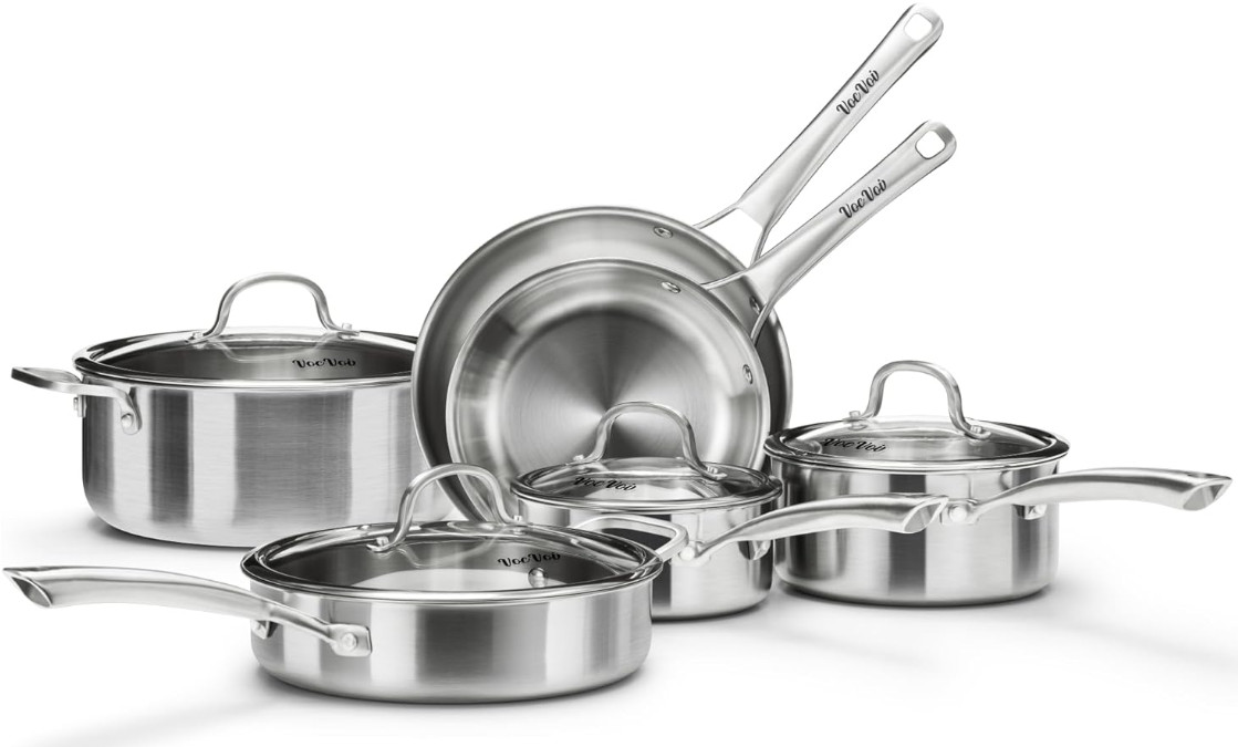 Juego Batería Cocina Acero Inoxidable 10 Piezas Triple Capa Inducción Universal