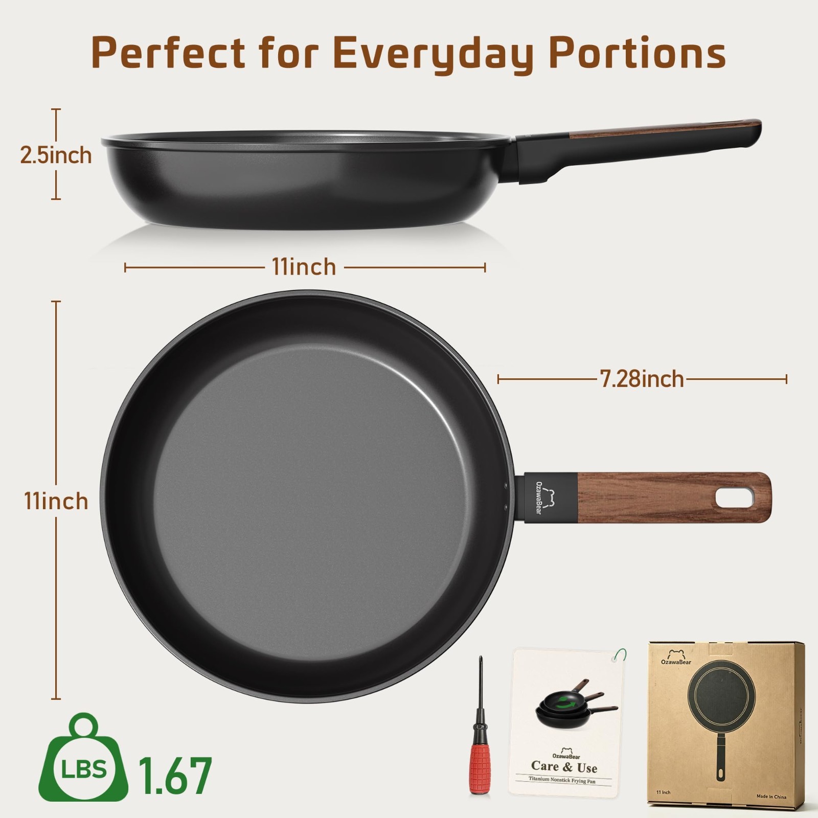 Non-Stick Titanium Frying Pan Skillet, 11″ Omelet & Egg Pan, Induction Safe, PFA
