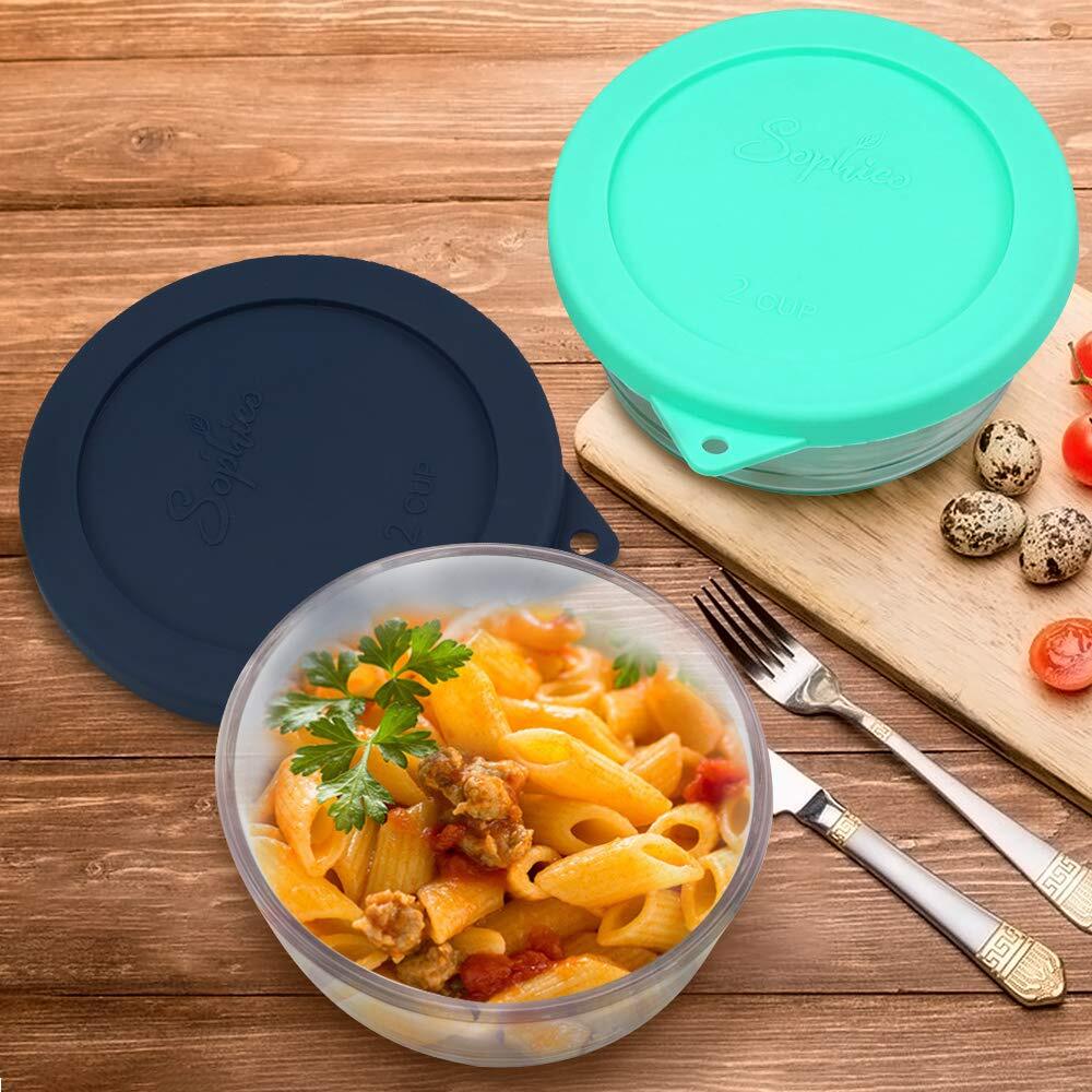 2 Cup Round Silicone Storage Cover Lids Replacement for Anchor Hocking and Pyrex