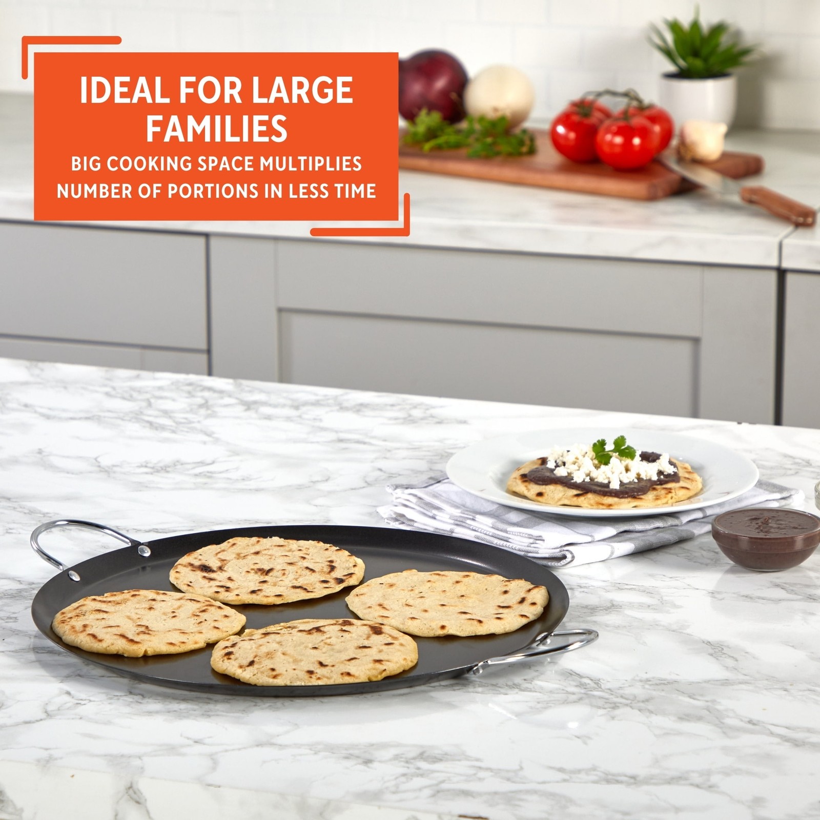 13.5in Carbon Steel Nonstick Round Comal with Metal Handles, Black Fast delivery
