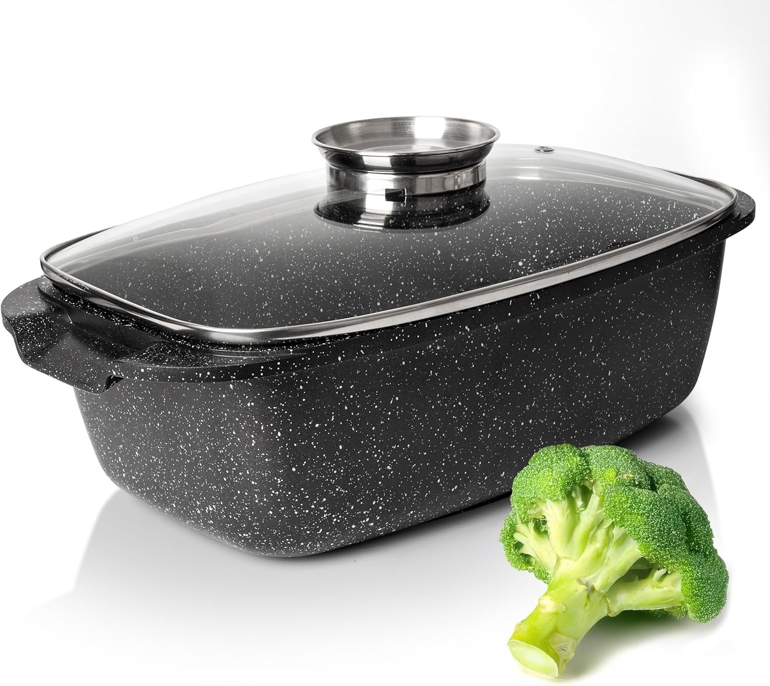 6 Quart Oval Roaster Pot with Lid, 12″x8.3″ Die Cast Aluminum Chicken Roaster…