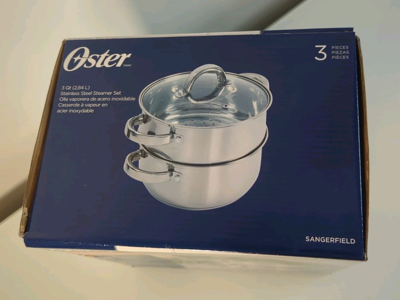 Oster Sangerfield Stainless Steel 3 Qt Steamer Set with Vented Glass Lid