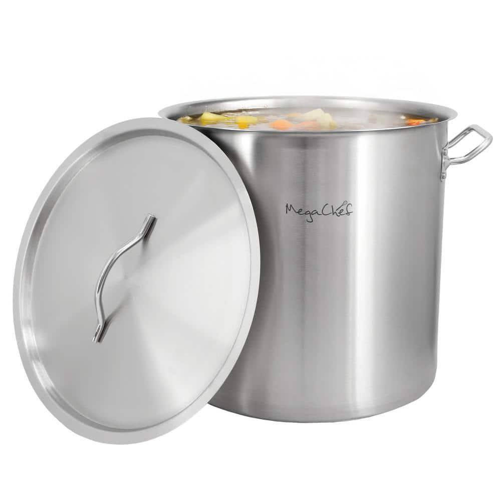 MegaChef Stock Pot 26.4 qt Large Professional Stainless Steel Silver Round Lid
