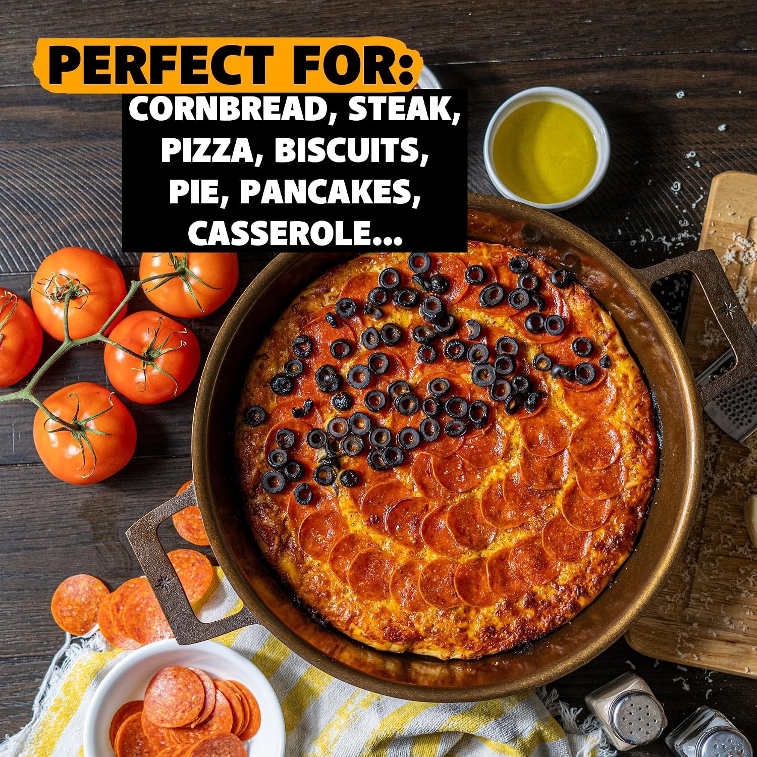 13.5-Inch Cast Iron Skillet | Made in , Seasoned, Premium Frying Pan for