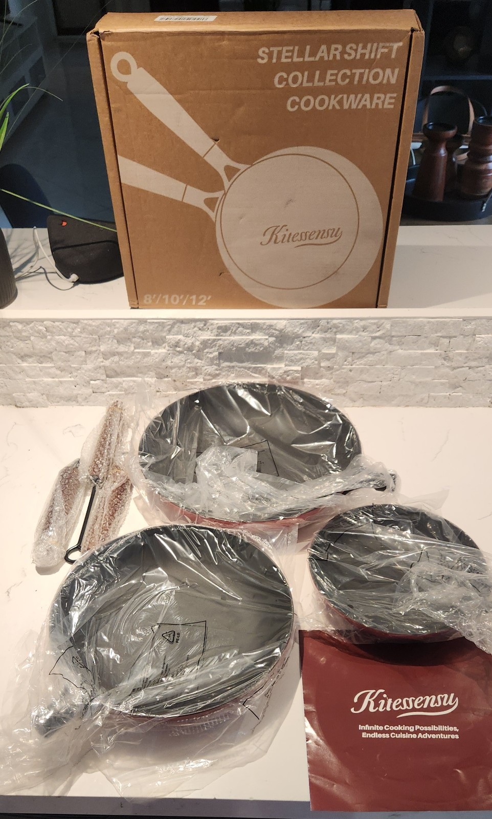 Kitessensu Stellar Shift 3-Piece 8/10/12 in Nonstick Pan Set Red