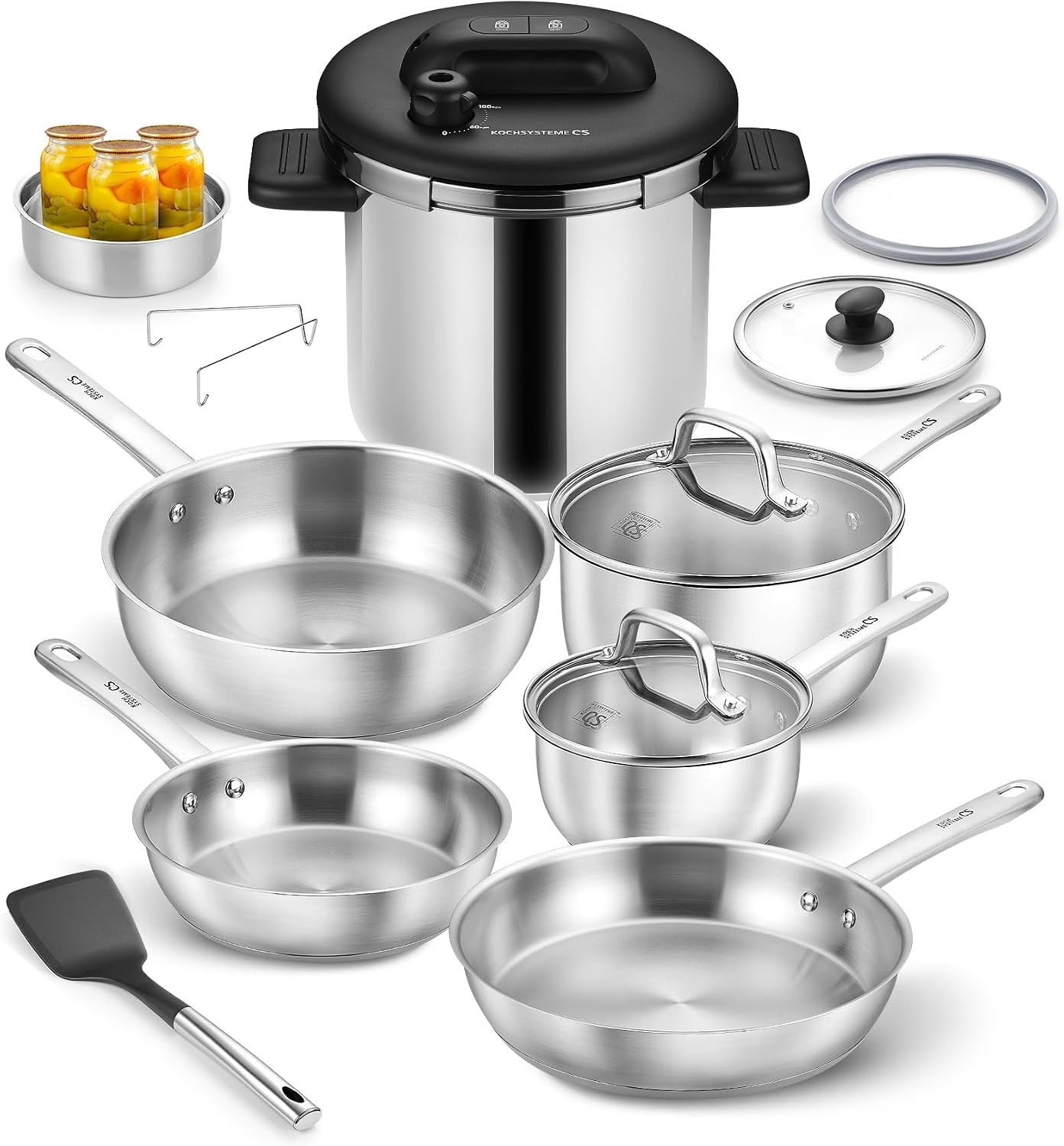 14Pc 18/10 Stainless Steel Cookware Set w/ Pressure Cooker Pots Pans Induction